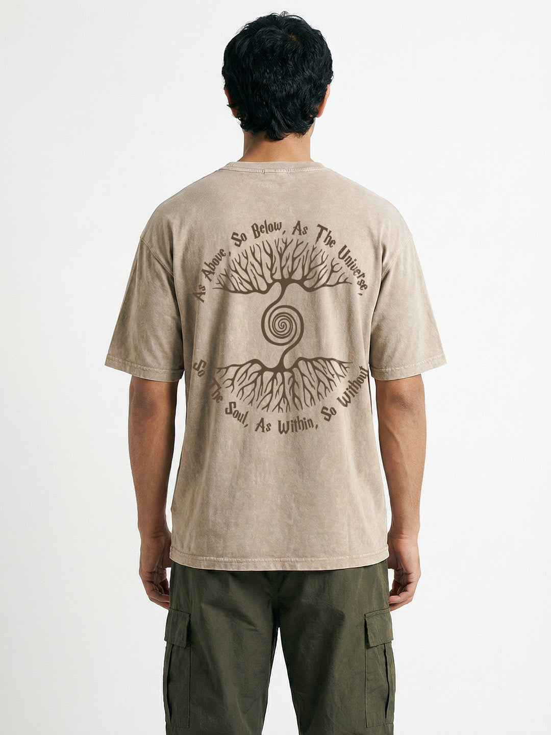 As Above So Below Acid Wash Graphic Printed Oversized T-Shirt - Quick Sand