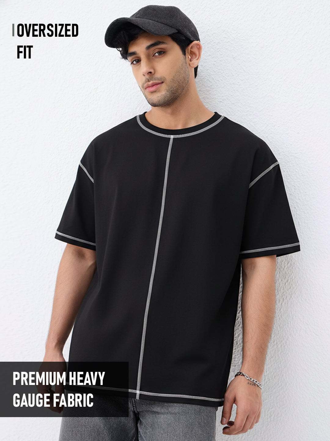 Plain 5 Thread Oversized T-Shirt - Black