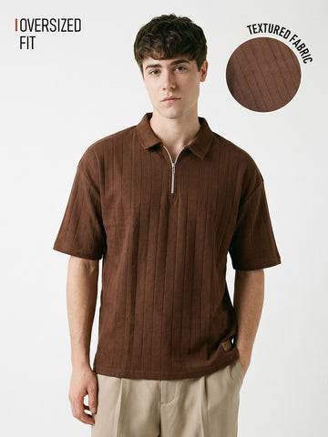 Brown Frame Oversized Polo T-shirt - Brown