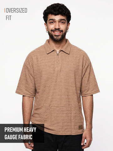 Chevron Wave Oversized Polo T-Shirt - Rust