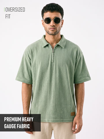 Herringbone Club Oversized Polo T-Shirt - Green