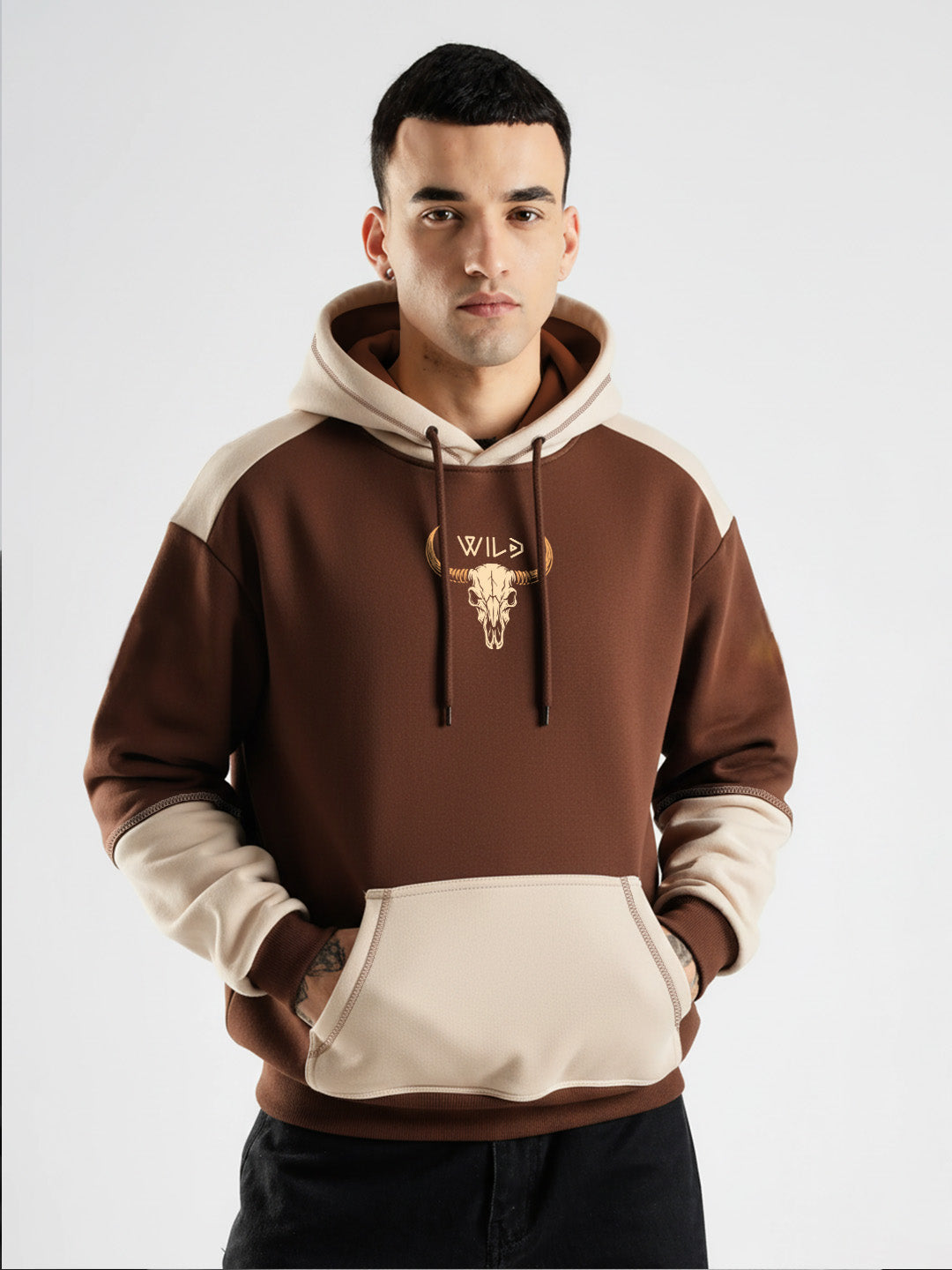 Western Spirit Oversized Hoodie - Beige & Brown