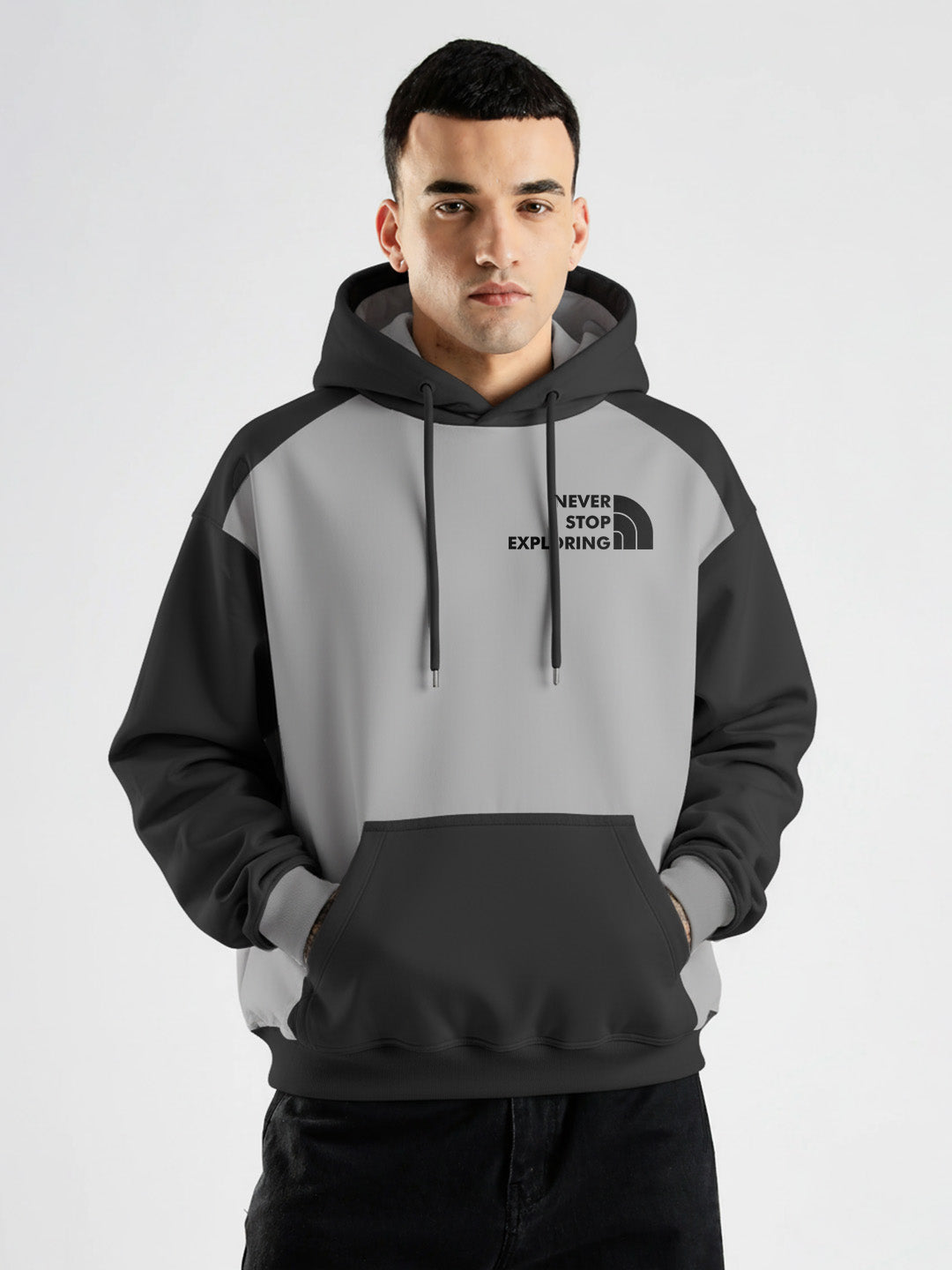 Never Stop Exploring Oversized Hoodie - LT.Grey & Black