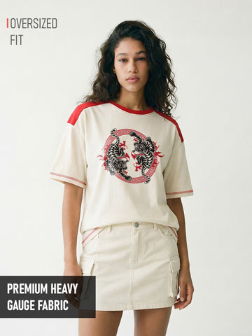 Rage of the Tiger Women Oversized T-Shirt - Multi Color