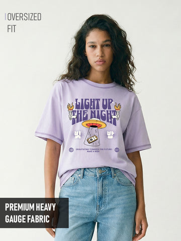 Light up the Night Women Oversized T-Shirt - Lilac