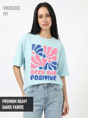 Seek the Positive Women Oversized T-Shirt - Sea Blue