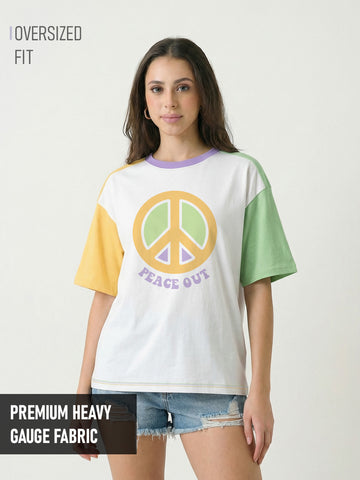 Peace Out  Women Oversized T-Shirt - Multi Color