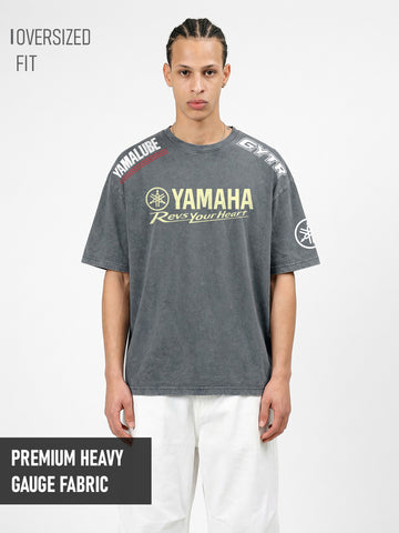 Yamaha Printed Acid Wash Oversized T-Shirt - Steel Grey