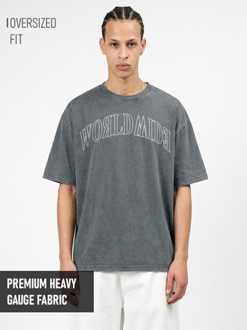World Wide Acid Wash Oversized T-Shirt - Steel Grey