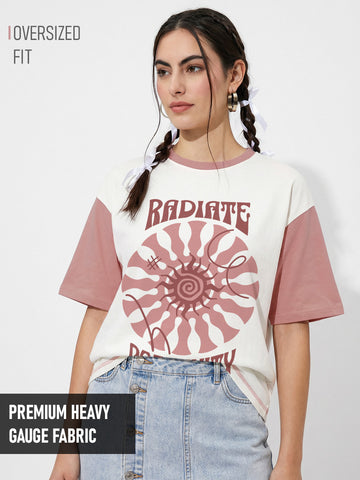 Radiate Positivity Women's Oversized T-Shirt - Off White/Coral Haze