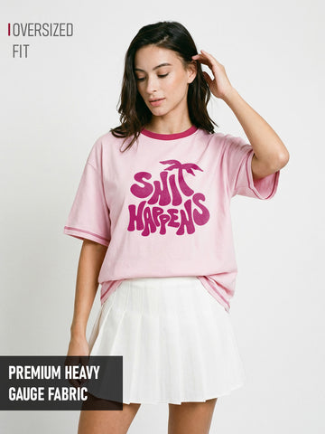 Shit Happens Women's Oversized T-Shirt - Light Pink/Pink