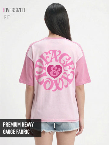 Peace and Love Women Oversized T-Shirt - Multi Color