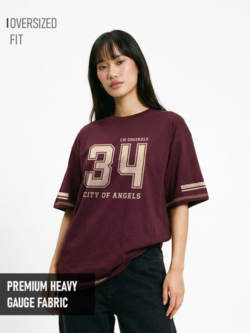 City of Angels Women Oversized T-Shirt - Maroon