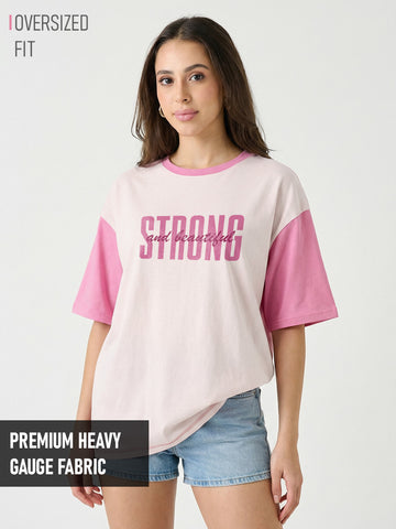 Strong and Beautiful Women's Oversized T-Shirt - Light Pink/Pink