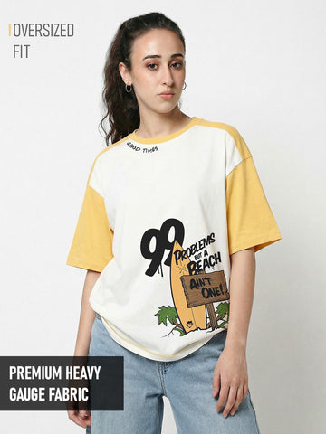 Good Times  Women Oversized T-Shirt - Off White & Yellow