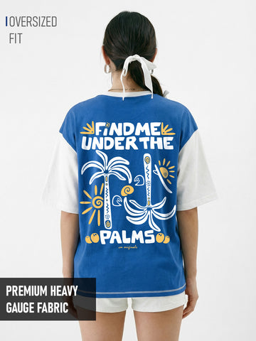 Find Me Under the Palms Women's Oversized T-Shirt -Royal Blue /White