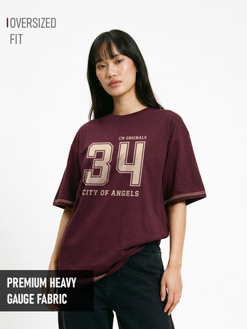 City of Angels Women Oversized T-Shirt - Maroon