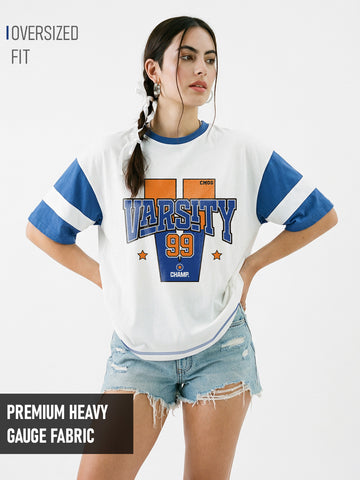 Champ 99 Women's Oversized T-Shirt - White/Royal Blue
