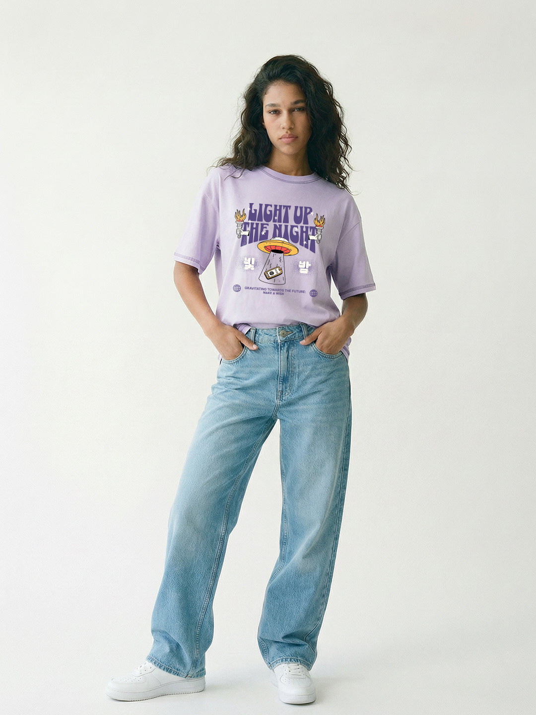 Light up the Night Women Oversized T-Shirt - Lilac – Crazymonk