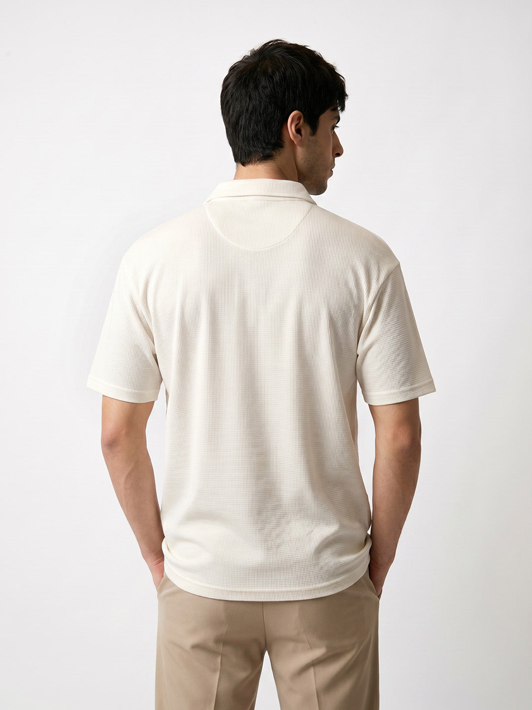 Street Calm Zipper Oversized Polo T-Shirt - Off White