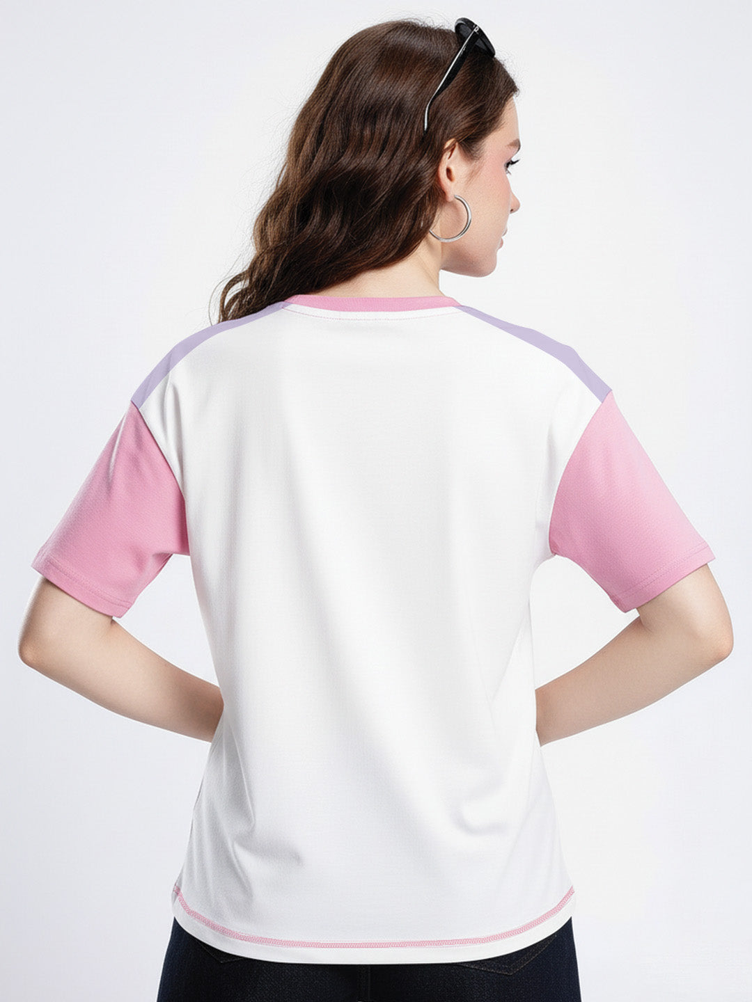 Hot Girls Club Women Oversized T-Shirt - White/Lilac,  Rib-Pink