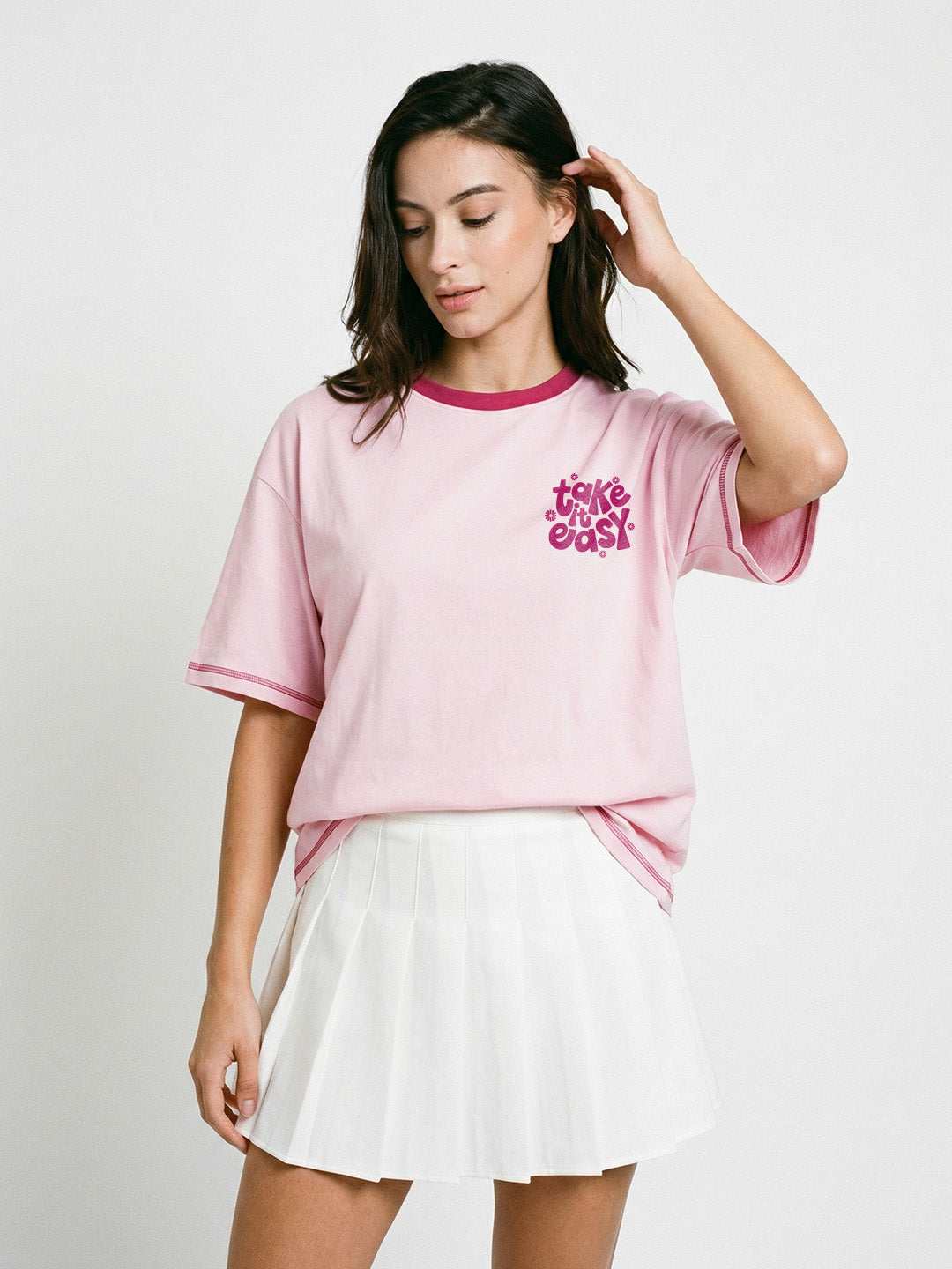 Don’t Over Think Women's Oversized T-Shirt - Light Pink/Pink