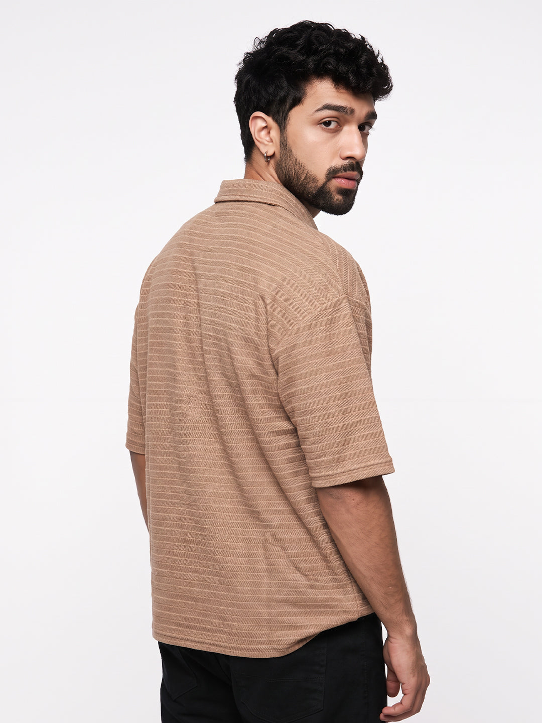 Chevron Wave Oversized Polo T-Shirt - Rust