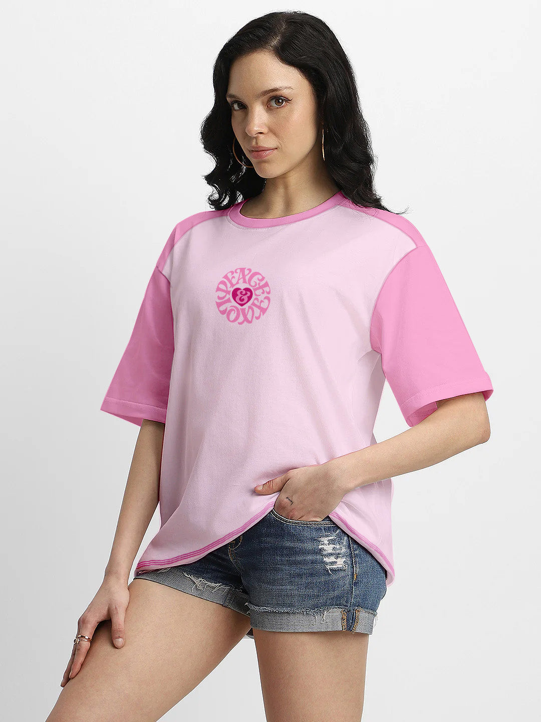 Peace and Love Women Oversized T-Shirt - Multi Color
