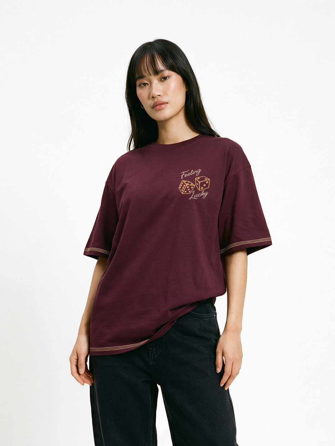 Feeling Lucky Women Oversized T-Shirt - Maroon