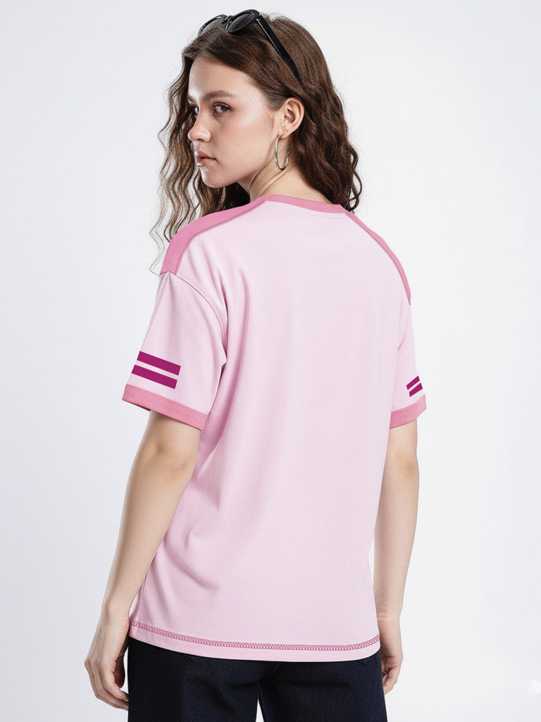 Las Vegas 99 Women Oversized T-Shirt - Pink - Sleeve Stripes