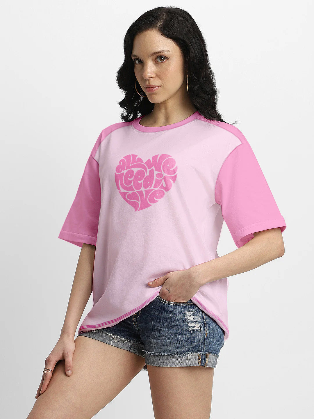 All We Need is Love Women Oversized T-Shirt - Multi Color
