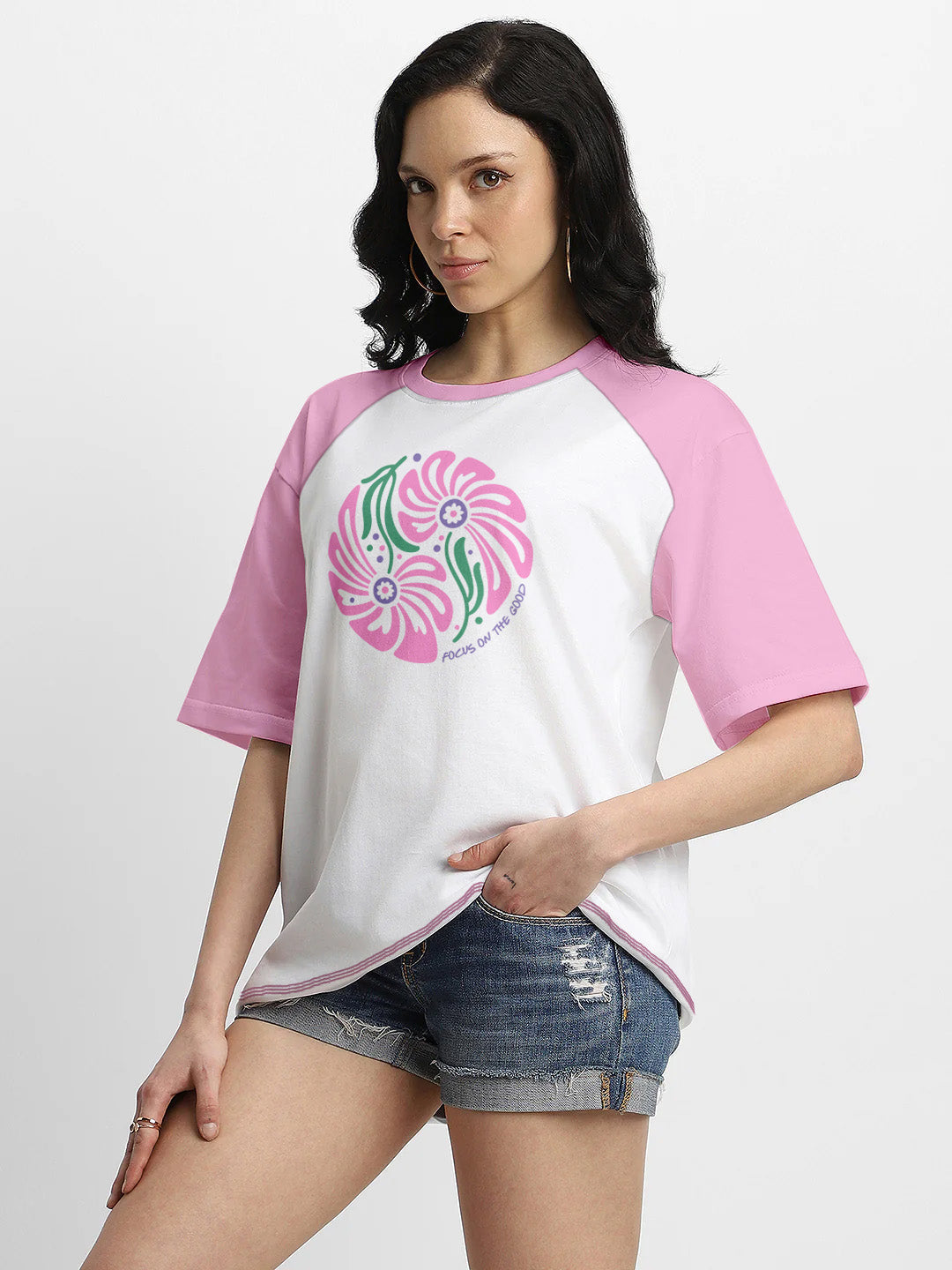 Focus on the Good  Women Oversized T-Shirt - Multi Color