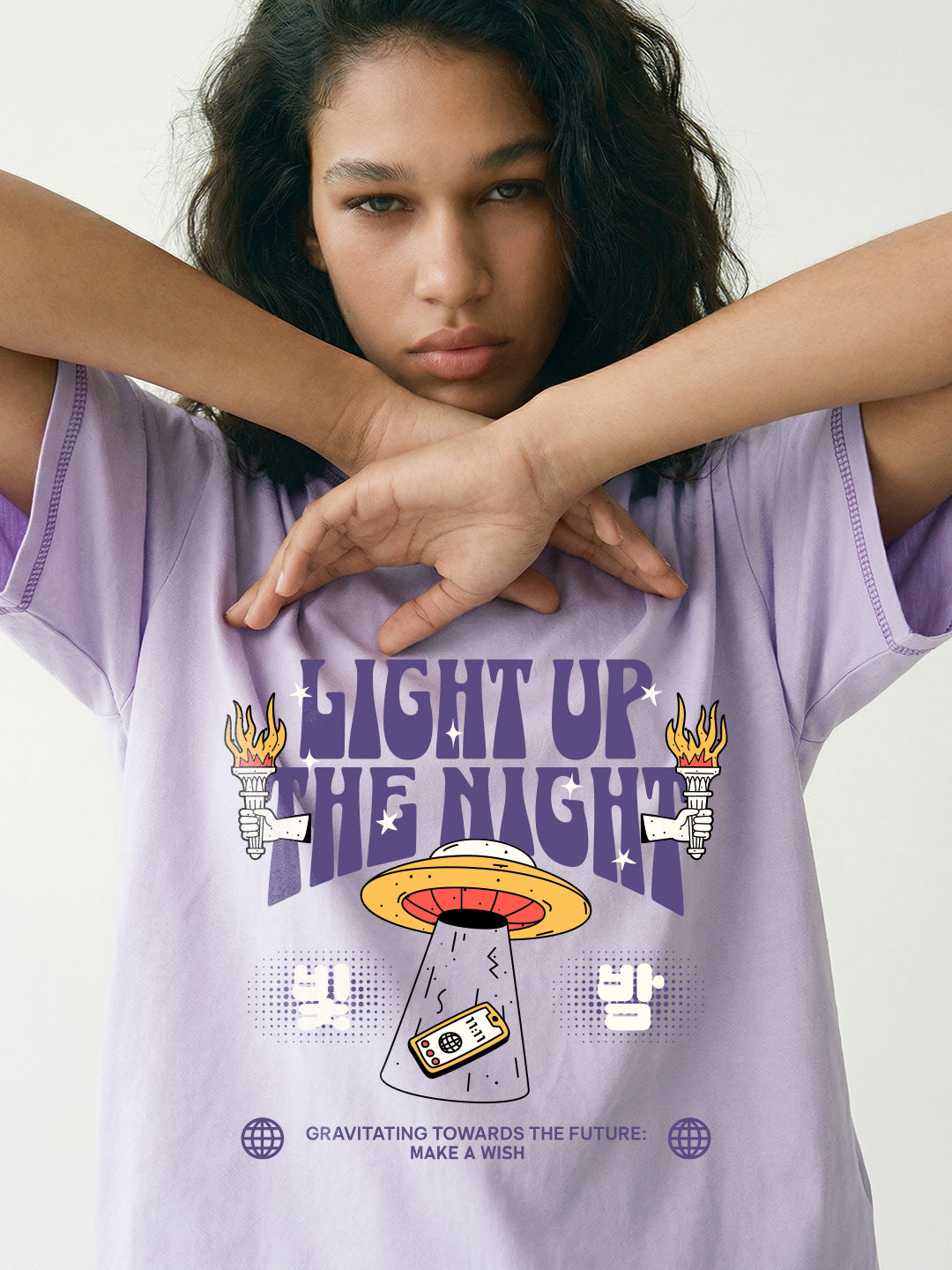 Light up the Night Women Oversized T-Shirt - Lilac – Crazymonk