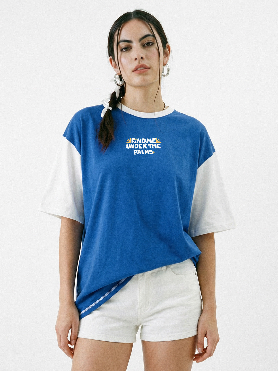 Find Me Under the Palms Women's Oversized T-Shirt -Royal Blue /White