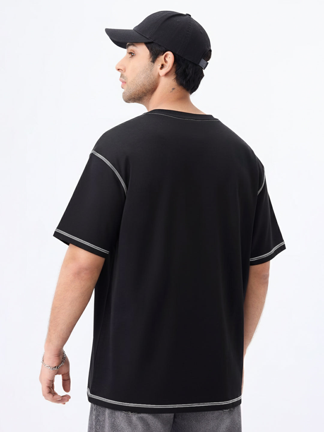 Plain 5 Thread Oversized T-Shirt - Black