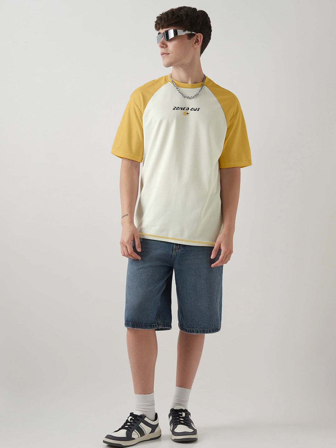 Air Plane Mode Oversized T-Shirt - Off white & Yellow