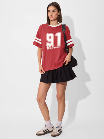 West Side Women Oversized T-Shirt - Red & White