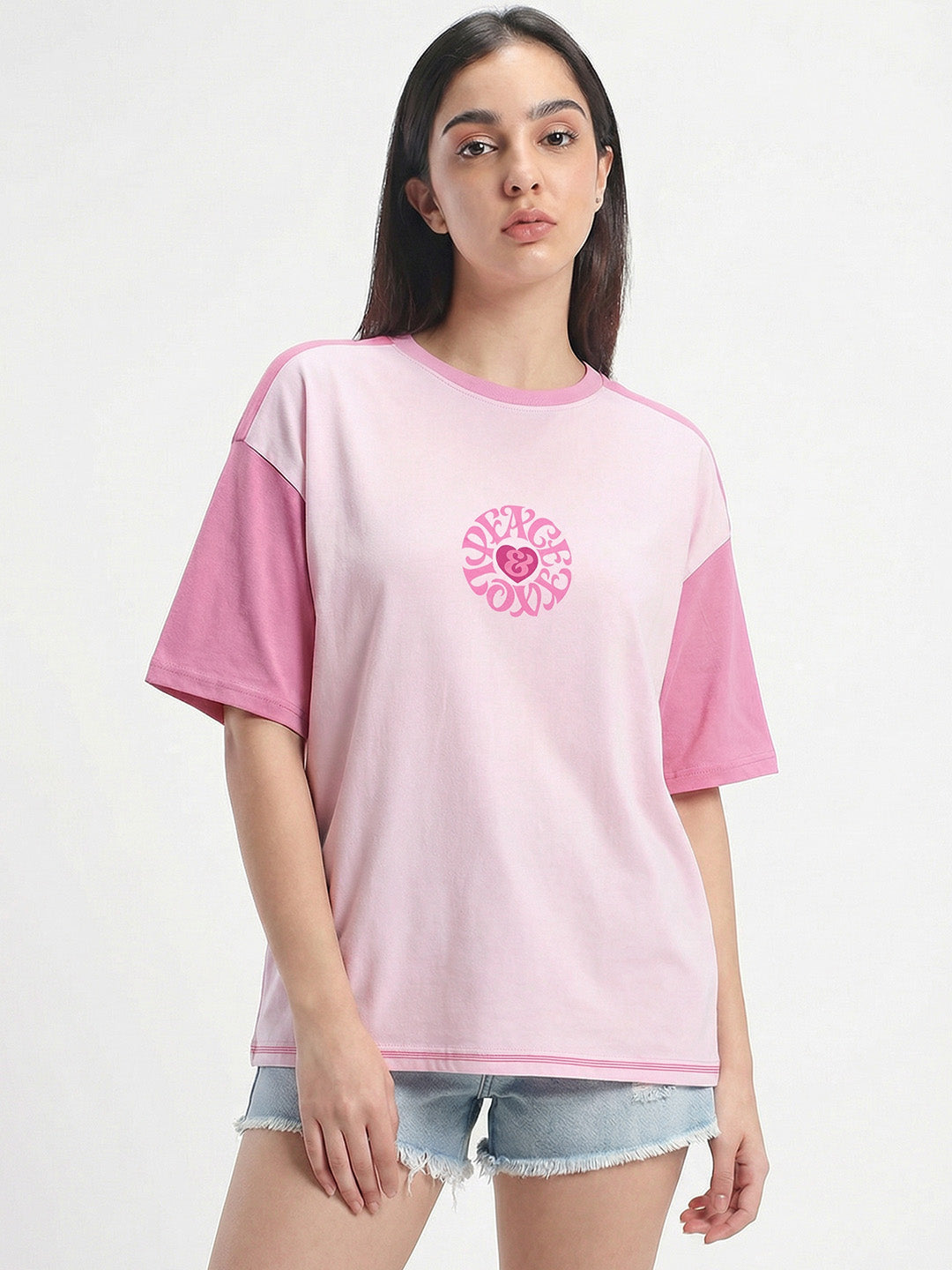 Peace and Love Women Oversized T-Shirt - Multi Color