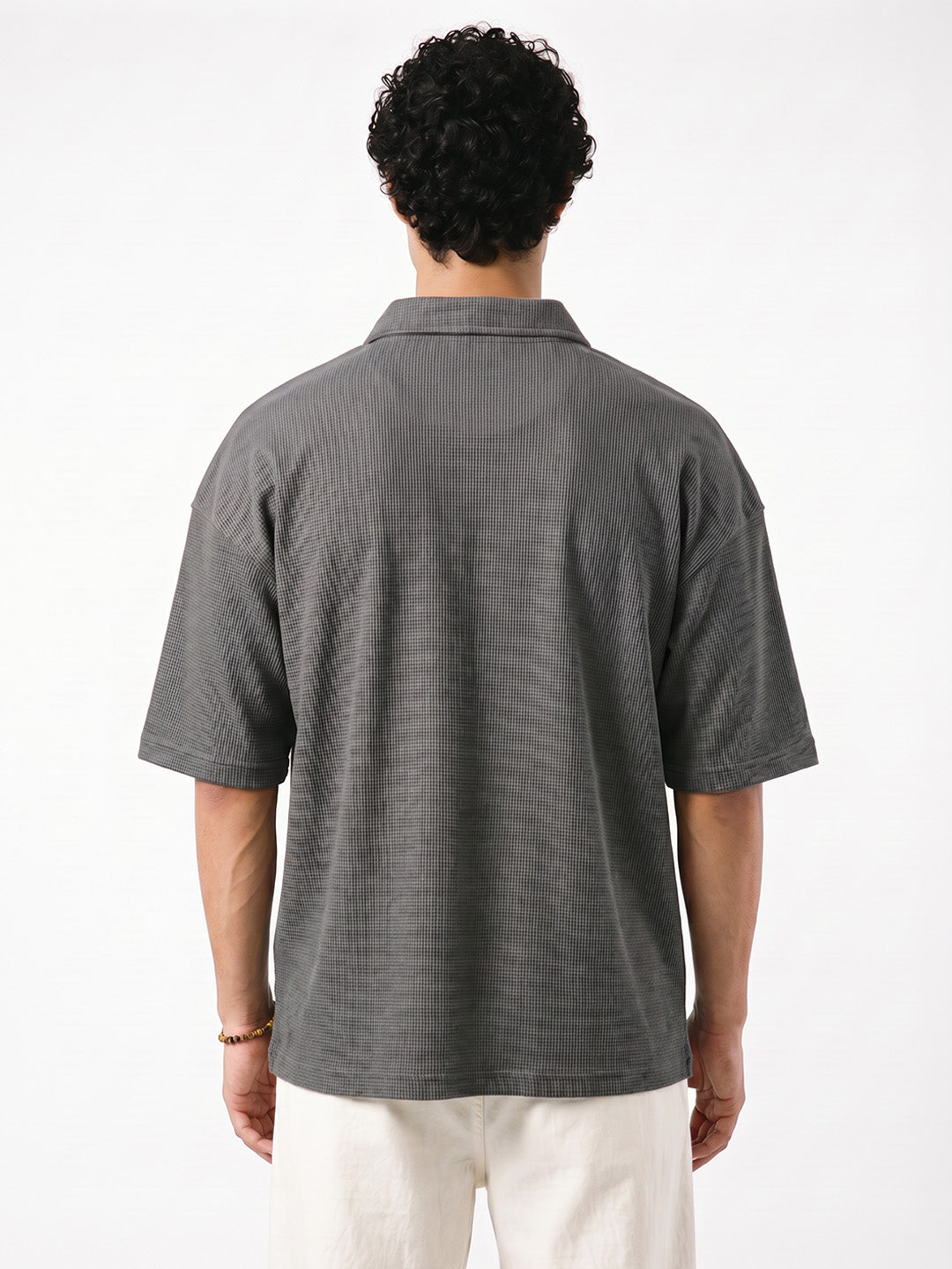 Gun Metal Button Oversized Polo T-Shirt - Dark Grey