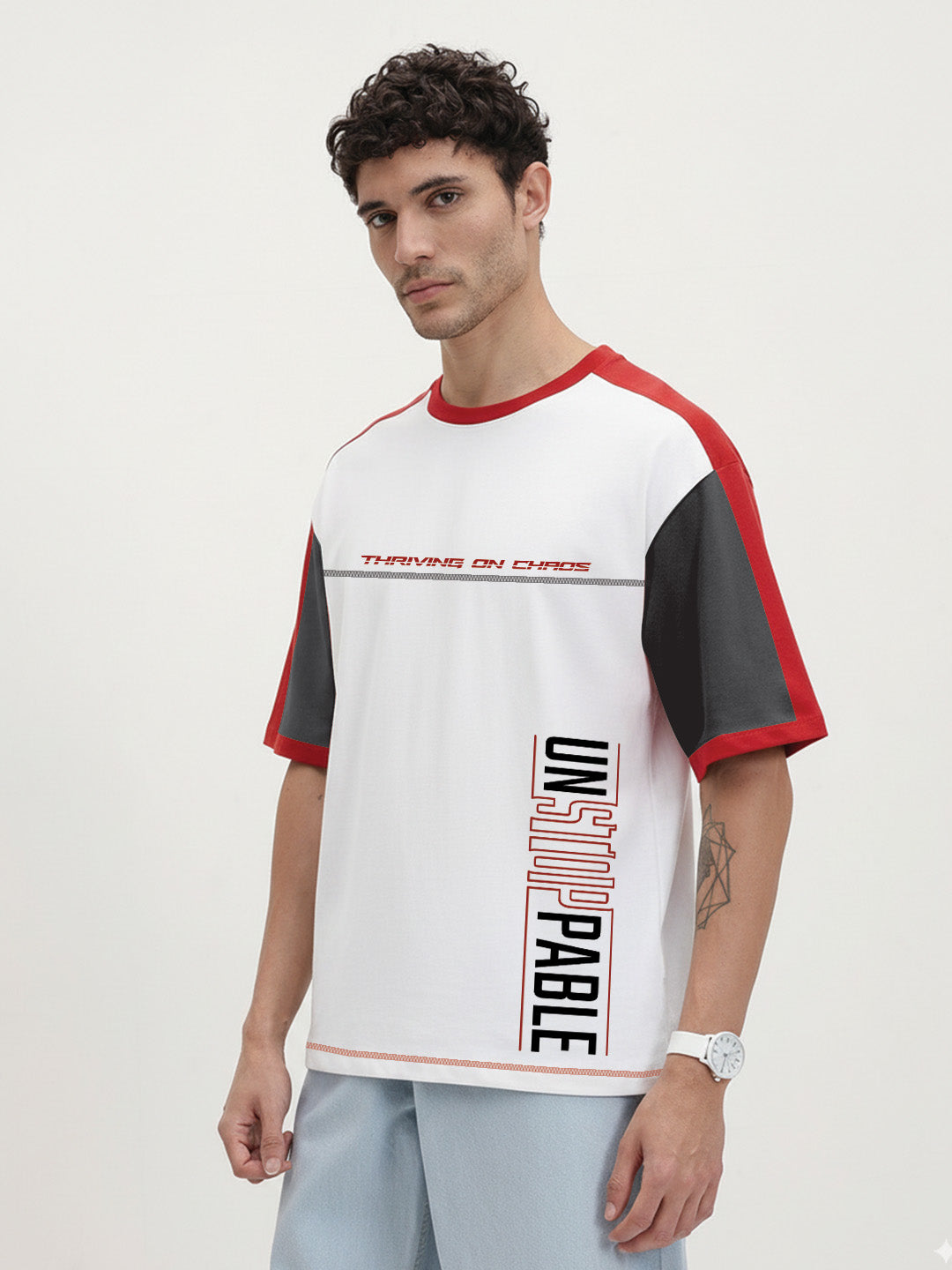 Unstoppable Oversized T-Shirt-Black, White & Red