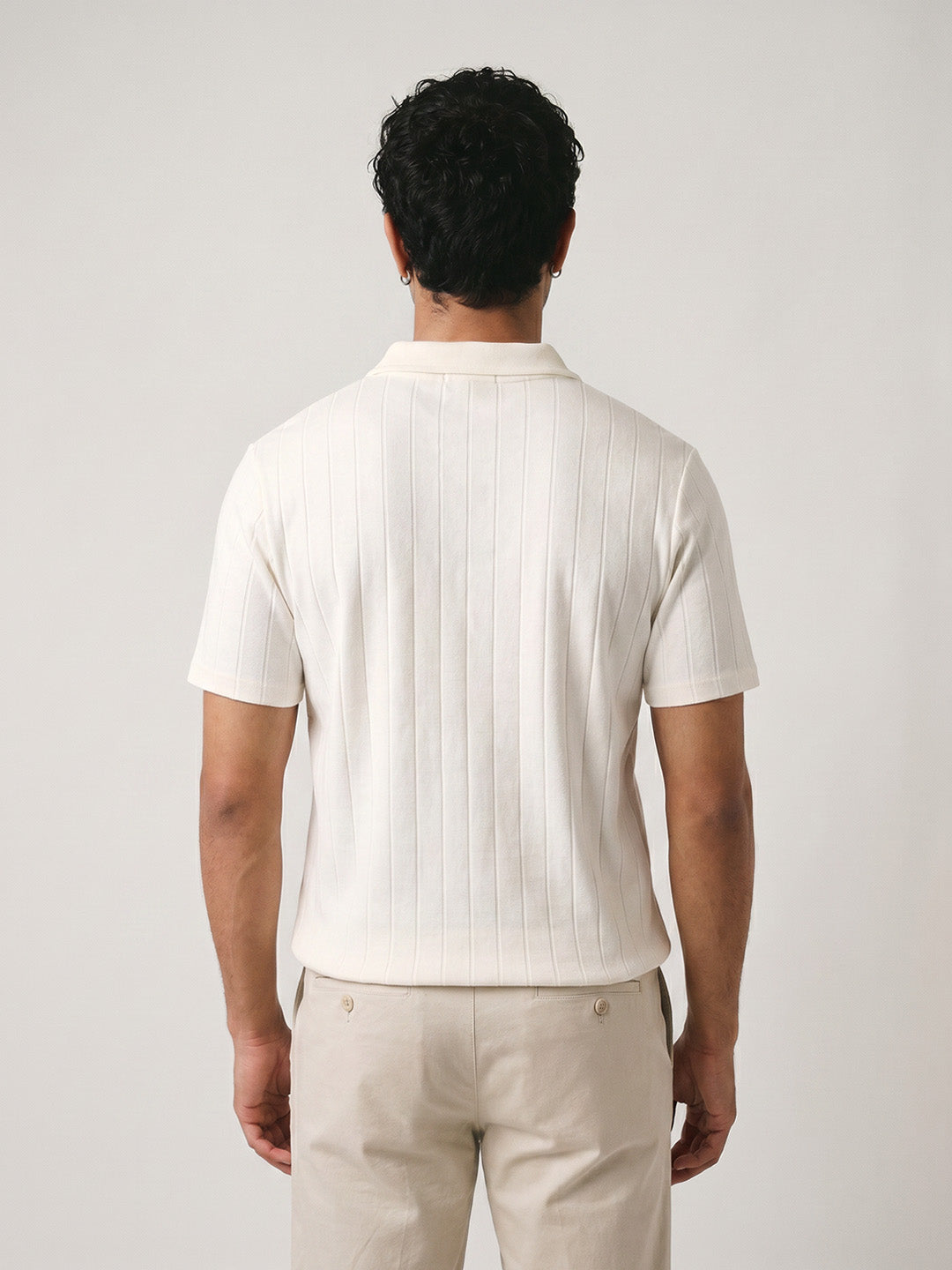 Mono Line Zipper Regular Polo T-Shirt - Off White