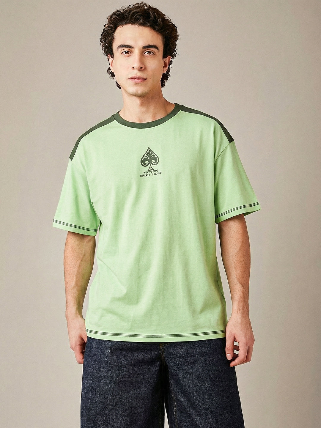 Ace it Up Oversized T-Shirt - Pista Green & Olive Green