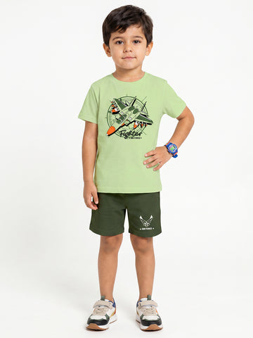 Kids - Air Force Fighter Pista Green Top & Olive Green Bottom Set