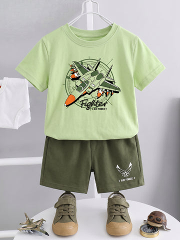 Kids - Air Force Fighter Pista Green Top & Olive Green Bottom Set