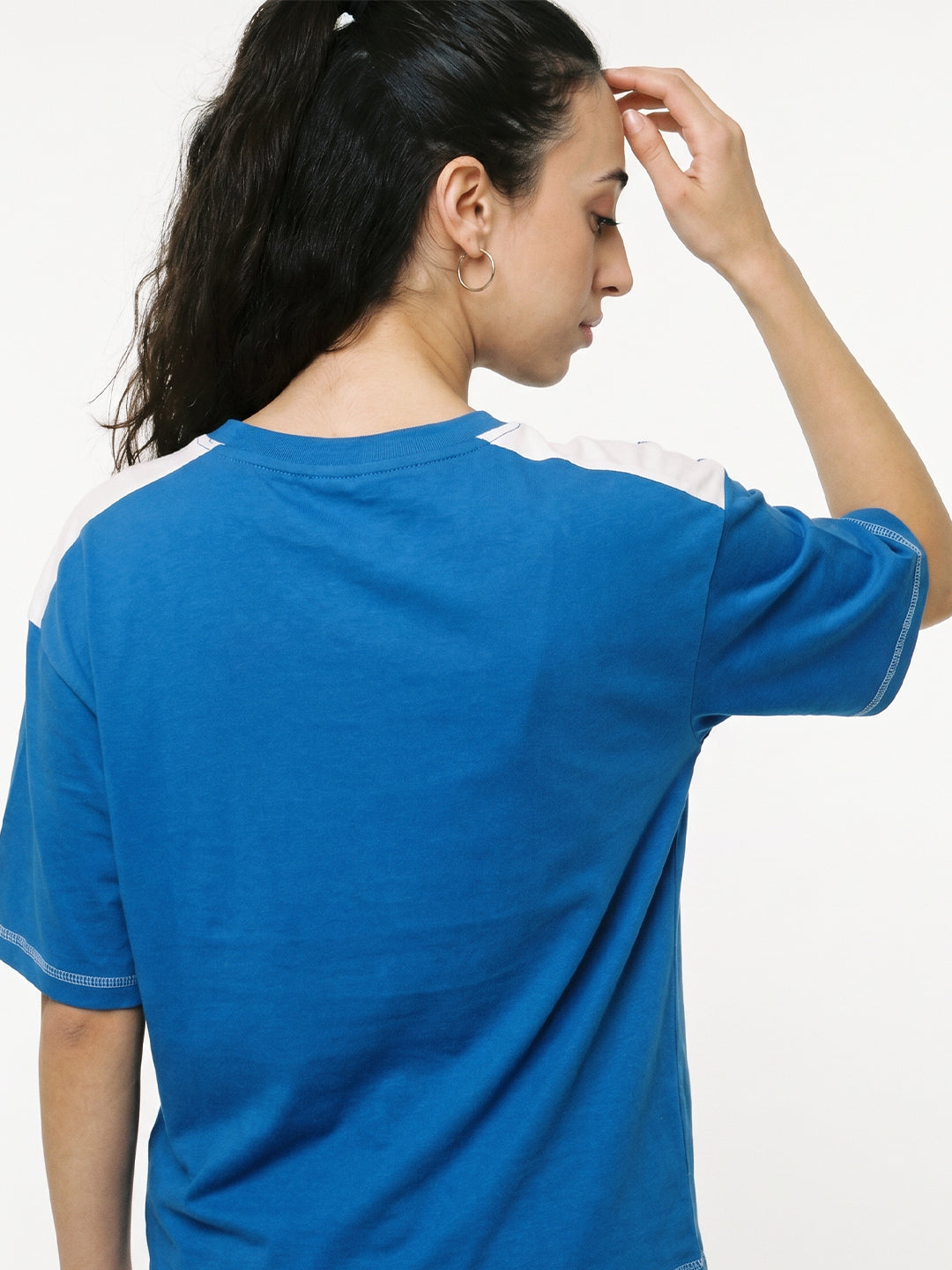 All in Bloom Women Oversized T-Shirt - Royal Blue & White