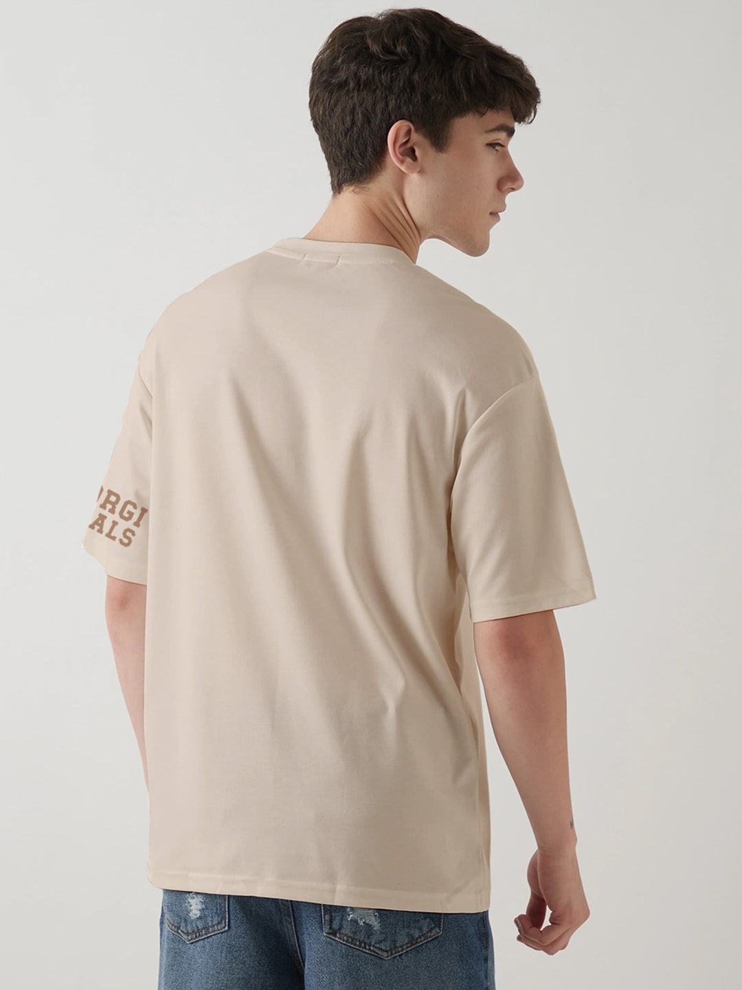 Alpha Pattern Graphic Printed Oversized T-Shirt - Cream