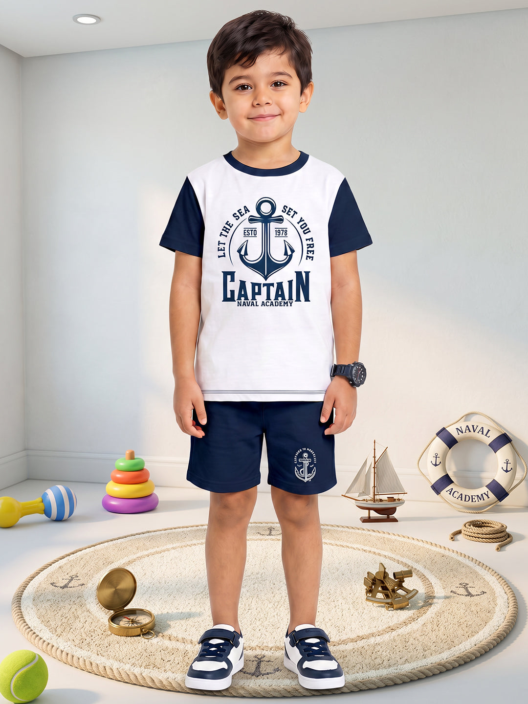 Anchored in Adventure White Navy Top & Navy Bottom & Soccer Brooklyn Olive Green Top & Yellow Bottom (Pack of 2)