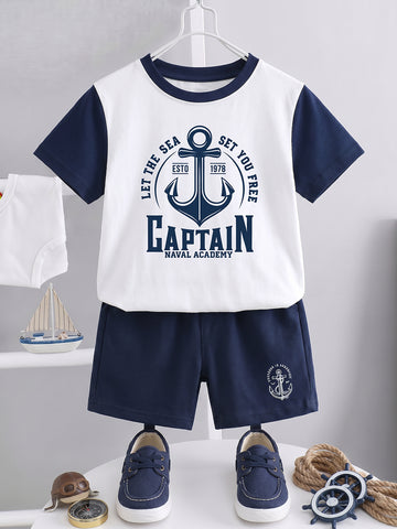 Kids - Anchored in Adventure White Navy Top & Navy Blue Bottom Set