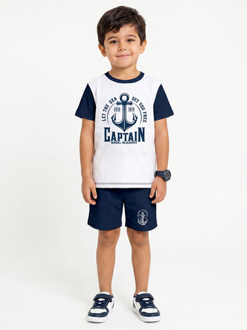 Kids - Anchored in Adventure White Navy Top & Navy Blue Bottom Set