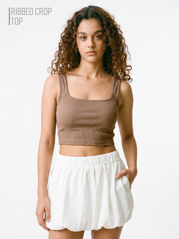 Women's Plain Crop Top - Ash Brown